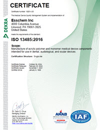 Esschem ISO 13485 Certificate